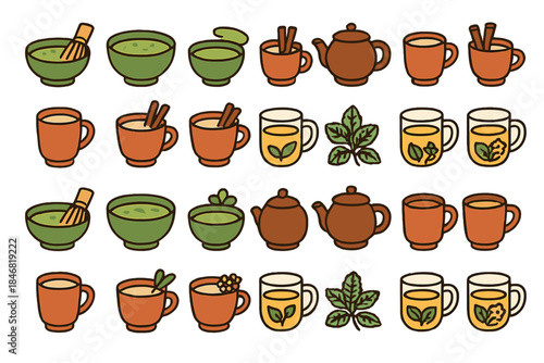 Different types of tea and drink options arranged on a simple white background for various occasions and tastes