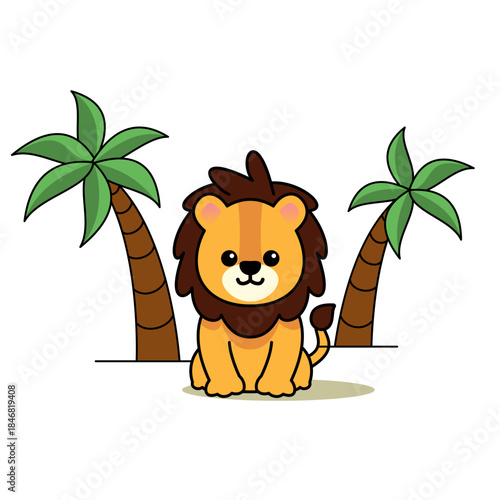 Cute Lion and Palm Trees Illustration