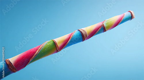 A close-up shot of a colorful bamboo flute, vibrant and eye-catching