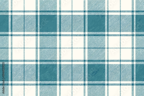 Checkered fabric design with blue and white squares arranged evenly on a light background