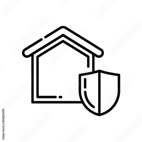 Home security icon featuring a house outline and protective shield symbol