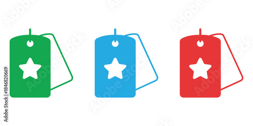 Price Tag with Star Vector Icon Set. Loyalty Program, Rating, or Premium Label Symbol in Modern Flat and Outline Design.