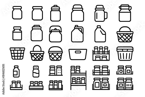 Collection of various jars and containers displayed in a simple line art style on a white background