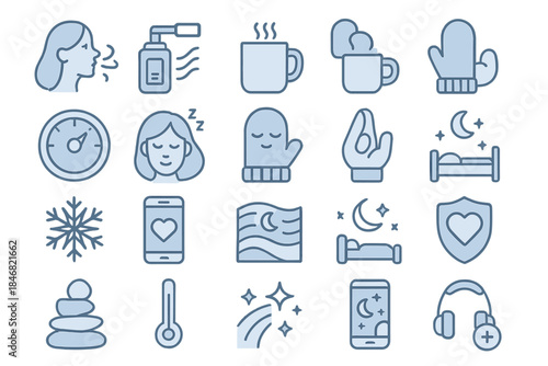 Various icons showing activities and items related to comfort and relaxation in a simple design