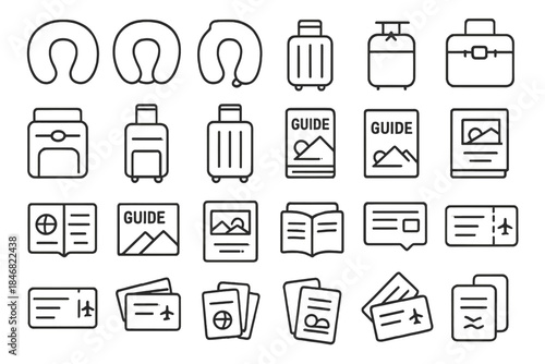 Travel items and documents arranged on a flat surface for preparation before departure on a trip