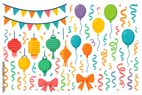 Colorful decorations for a festive celebration with balloons and lanterns at a party scene