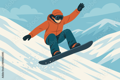 Snowboarder performs tricks on a snowy mountain during daytime in winter season