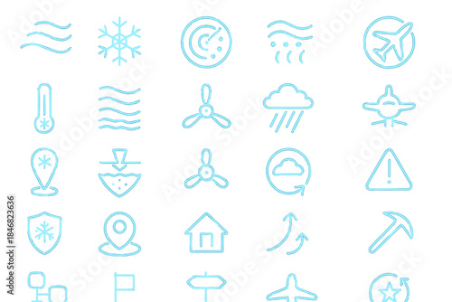 Collection of weather and transportation icons displayed on a light background for design purposes