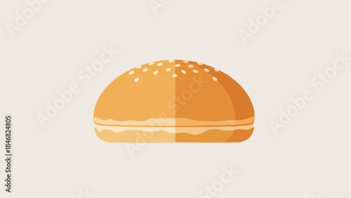 A simple illustration of a bun with sesame seeds on a plain surface viewed from the front