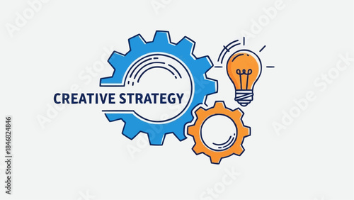 Creative strategy illustration featuring interlocking gears and a glowing lightbulb, symbolizing innovative ideas and collaboration