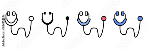 medical and health care Icon Set Multiple Style Collection. Stethoscope, Heartbeat, Pill, Ambulance, Syringe, Thermometer, Bandage, Microscope, DNA, Hospital Bed, Doctor Hat, Nurse, Dental Mirror, Bra