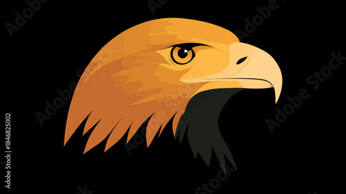 Powerful golden eagle head vector illustration with keen eye and sharp beak on a stark black background, symbolizing strength and vision.