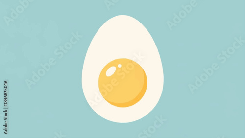 A perfectly cooked hard-boiled egg, halved to reveal its vibrant yellow yolk and creamy white, presented against a clean, light blue background, embodying healthy breakfast and simple nutrition