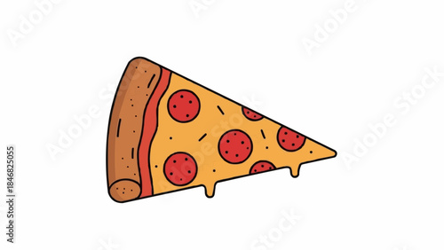 Vibrant and Delicious Single Pepperoni Pizza Slice Cartoon Illustration with Melted Cheese and Crispy Crust, a Perfect Graphic for Fast Food Menus, Digital Designs, or Restaurant-themed Concepts