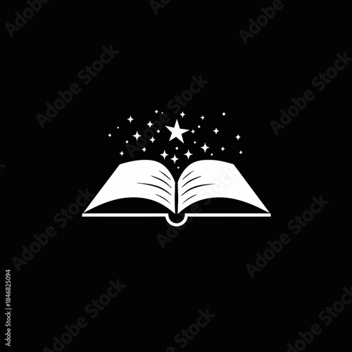 Open Book with Stars Icon. Symbolizing Magic, Knowledge, Imagination, Fantasy, Storytelling, and Education.