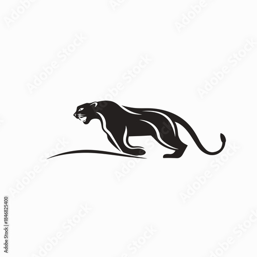 Dynamic black panther or jaguar silhouette illustration, powerful big cat symbol, running wild animal graphic design element