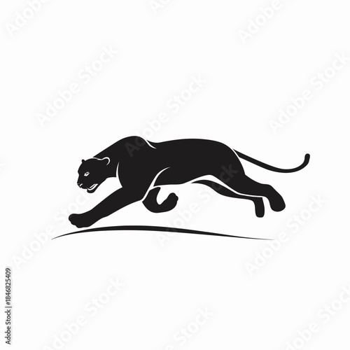 Dynamic Black Panther Running Silhouette Vector Graphic. Wild Big Cat Symbolizing Speed, Power, Agility, and Grace.