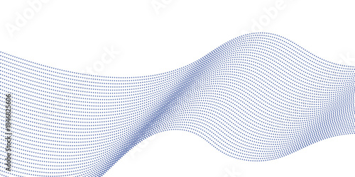 Abstract dot wave line with moving particles on background . Digital cyberspace, Big data analytics, 3d rendering, machine learning, and predictive analytics.