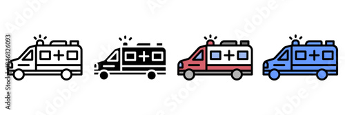 medical and health care Icon Set Multiple Style Collection. Stethoscope, Heartbeat, Pill, Ambulance, Syringe, Thermometer, Bandage, Microscope, DNA, Hospital Bed, Doctor Hat, Nurse, Dental Mirror, Bra