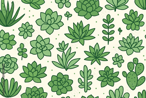 Collection of green plants and succulents on a light background in a simple design suitable for various uses