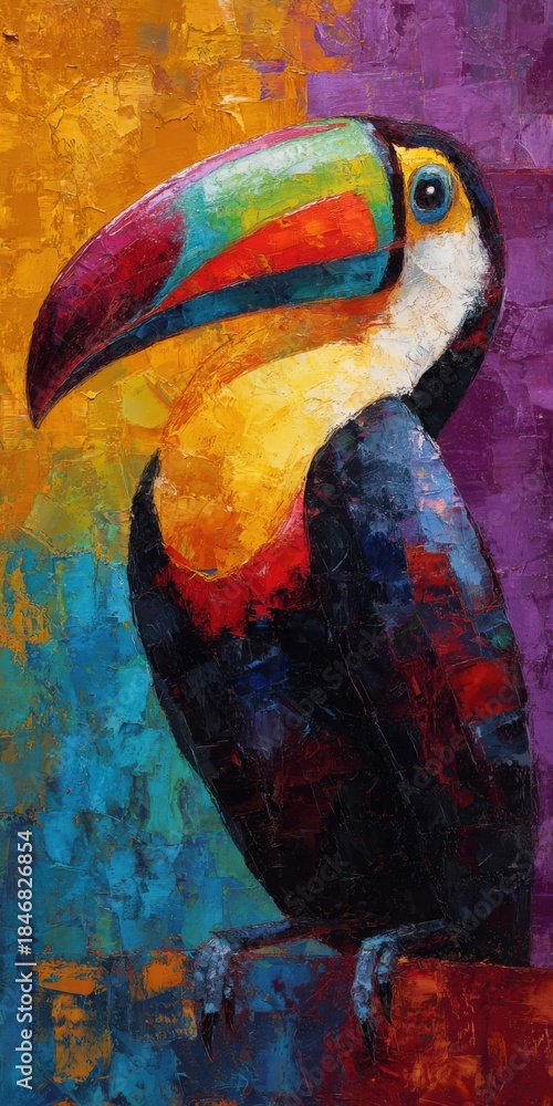 Fototapeta premium Vibrant toucan bird oil painting with thick impasto texture