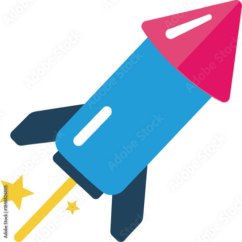 Celebratory rocket launch on New Year's Eve with fireworks and starry night sky