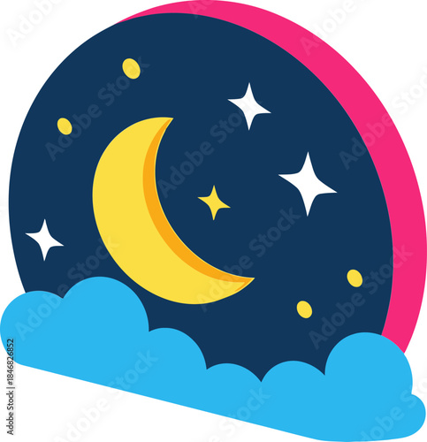 Crescent moon shining brightly in the night sky surrounded by stars and clouds