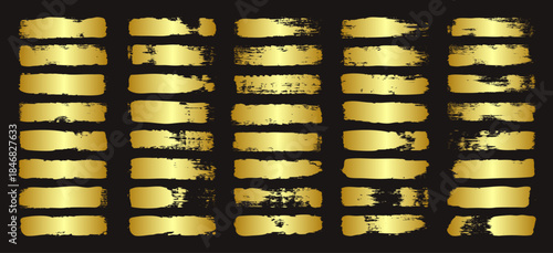 Golden brush strokes, lines, ink smudges, hand-drawn scribble shapes. Handmade sketchy marks, acrylic stains, charcoal streaks. Paint textures, dry brush effect. Marker underline. Vector illustration