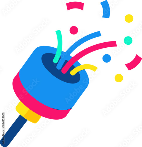 Vibrant Celebration of New Year with Confetti and Party Popper in Festive Atmosphere