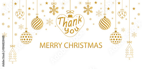 A delightful Christmas background with hanging golden balls and Merry Christmas text on a transparent background, design of winter holiday greeting cards or web banners. Vector illustration