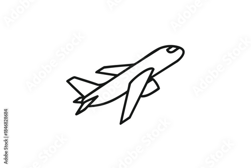 Minimalist outline of an airplane ascending diagonally with a clean, simple design