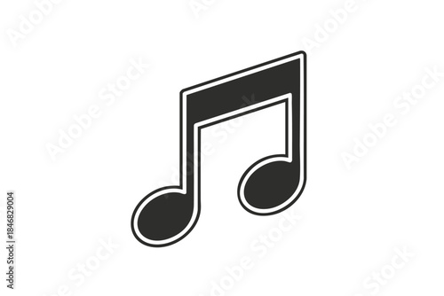 A simple music note graphic, black with a white outline on a white background