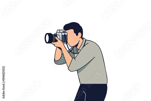 Illustrated figure of a photographer holding a camera, taking a picture