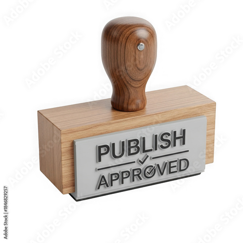 Wooden publish approved stamp on white background