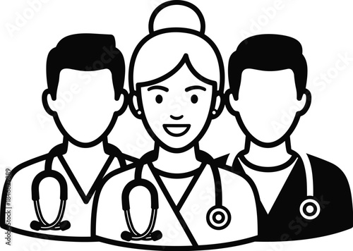 Three Medical Professionals with Stethoscopes Silhouette healthcare doctors