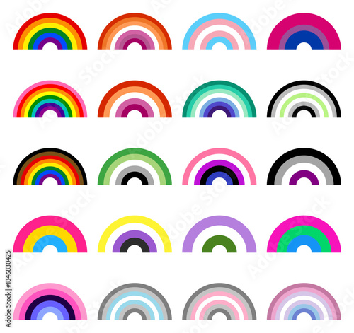 Set of colorful rainbow shapes with LGBTQ+ community flag colors.Vector illustration.