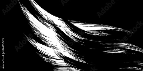 Abstract brush background from round brush strokes. Vector design. Black painted curves all over the surface. Grunge illustration in Japanese style