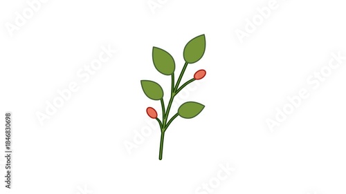 Wallpaper Mural Leaf branch animation icon featuring green leaves and small orange buds in flat style Torontodigital.ca