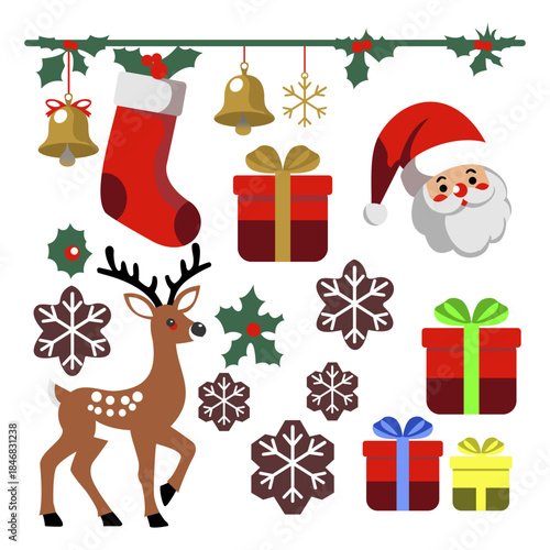 Vector graphic of Christmas Stickers set with cute characters. This vector is perfect for Christmas templates, backgrounds, t-shirt designs, banners, decorations, etc.