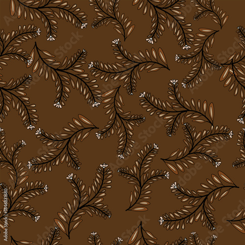 Seamless brown Boho pattern featuring vintage-inspired tribal and geometric elements. The design incorporates earthy tones, handcrafted textures, and an organic, retro aesthetic. Perfect for textiles,