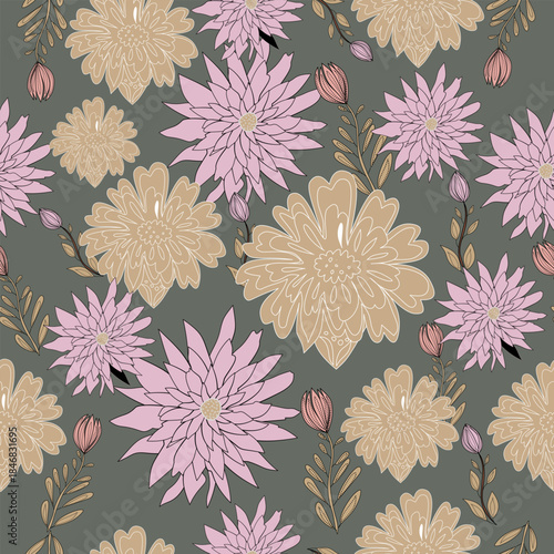 Seamless vintage pastel floral pattern featuring soft, colorful flowers in muted pastel tones such as blush  for textiles, fabric prints, wallpapers, packaging, fashion designs, and creat