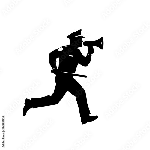 Firefighter Running with Axe Silhouette – Emergency Rescue Action Vector