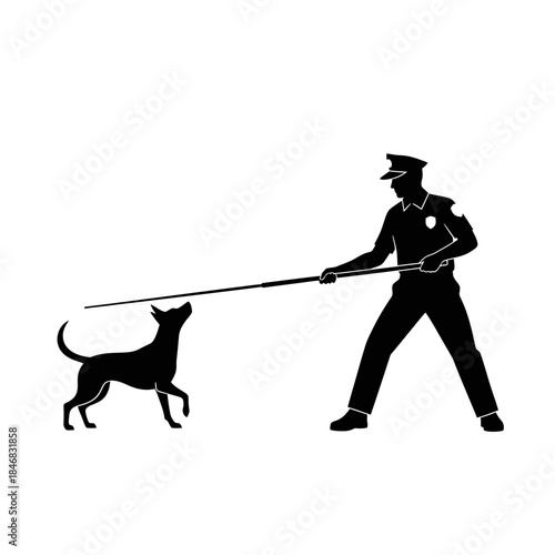Man Walking Dog Silhouette – Pet Owner Leash Outdoor Vector Illustration