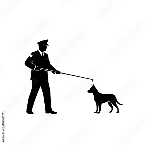 Man Walking Dog Silhouette – Pet Owner Leash Outdoor Vector Illustration