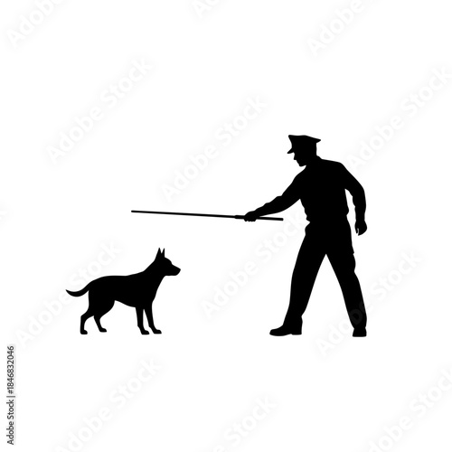 Man Walking Dog Silhouette – Pet Owner Leash Outdoor Vector Illustration