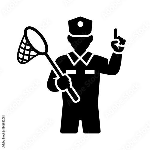 Police Officer Silhouette with Stop Sign – Law Enforcement Control Vector