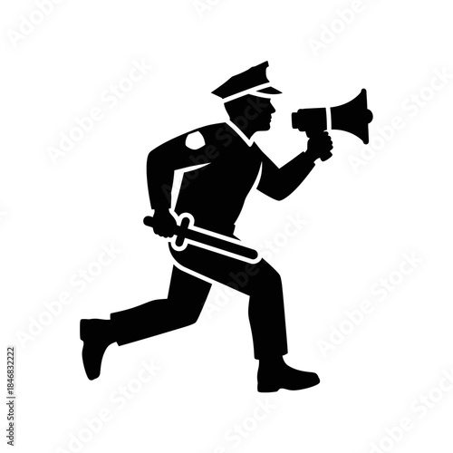 Firefighter Running with Axe Silhouette – Emergency Rescue Action Vector