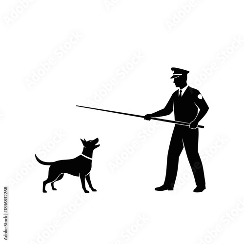 Man Walking Dog Silhouette – Pet Owner Leash Outdoor Vector Illustration