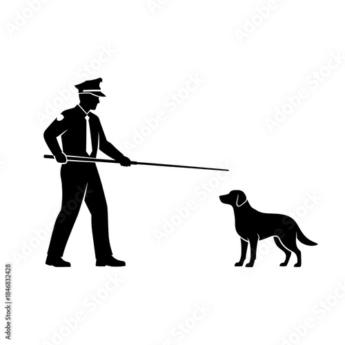 Man Walking Dog Silhouette – Pet Owner Leash Outdoor Vector Illustration
