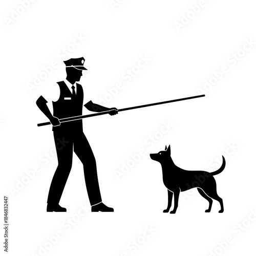 Man Walking Dog Silhouette – Pet Owner Leash Outdoor Vector Illustration